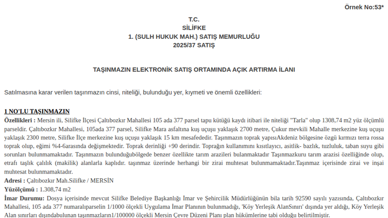 Satılık Tarla - Mersin Silifke