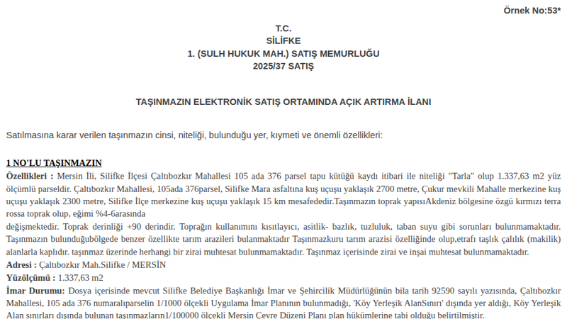 Satılık Tarla - Mersin Silifke