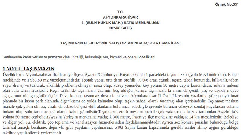 Satılık Arsa/Arazi - Afyonkarahisar İhsaniye