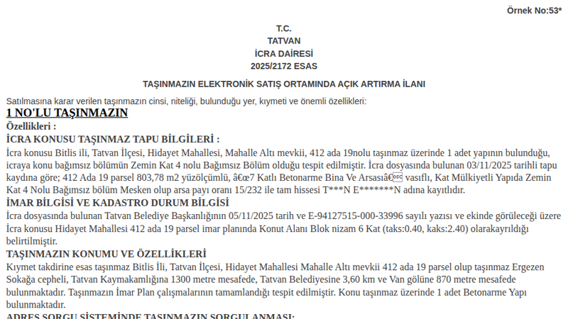 Konut - BİTLİS TATVAN - 803,78 m²