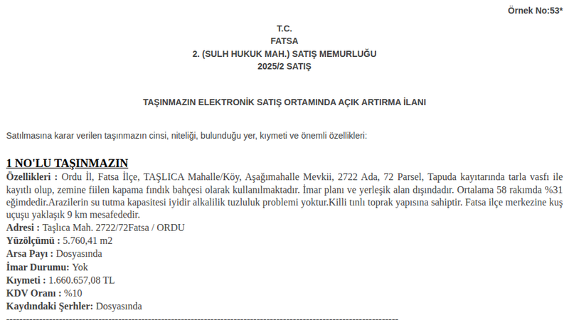 Arsa/Arazi - ORDU FATSA - 760,41 m²