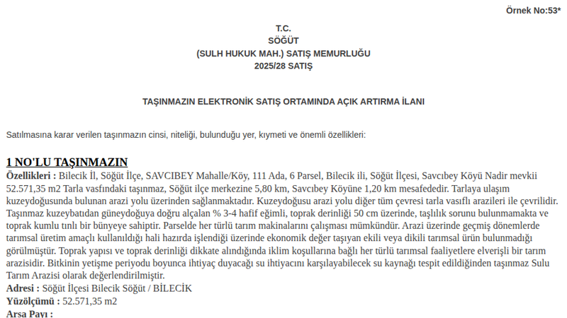 Arsa/Arazi - BİLECİK SÖĞÜT - 571,35 m²