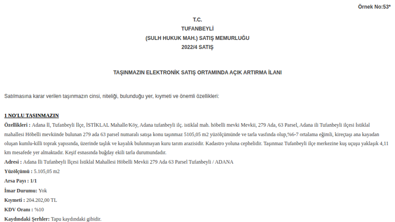 Arsa/Arazi - ADANA TUFANBEYLİ - 5.105,05 m²