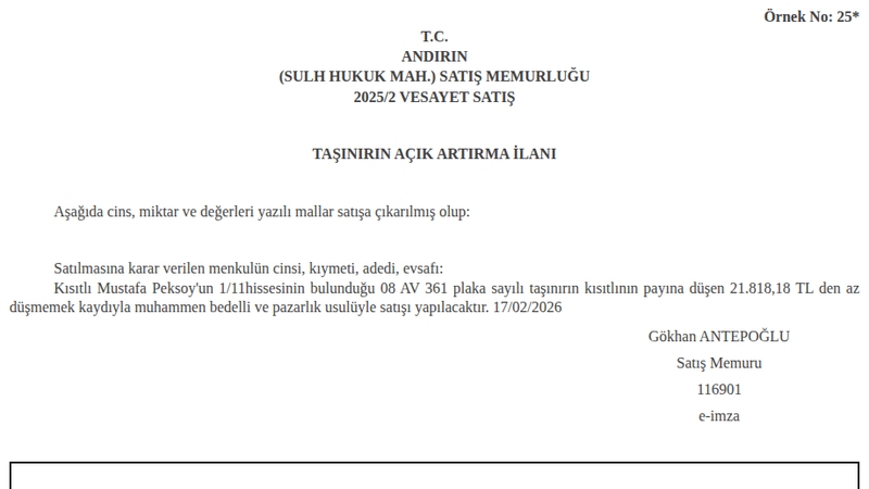 Otomobil - KAHRAMANMARAŞ ANDIRIN