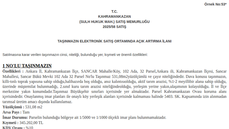 Arsa/Arazi - ANKARA KAHRAMANKAZAN - 531,08 m²