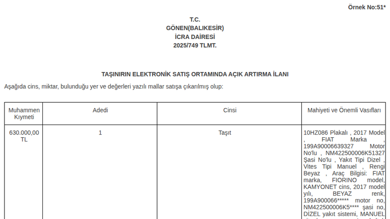 Ticari Araç - BALIKESİR GÖNEN