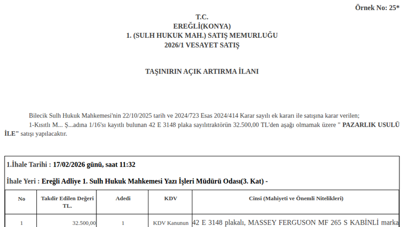 Traktör - KONYA EREĞLİ