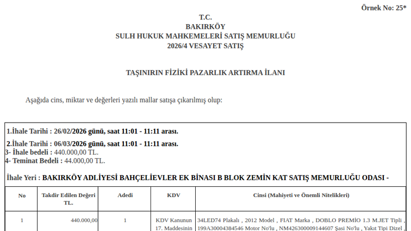 Ticari Araç - İSTANBUL BAKIRKÖY