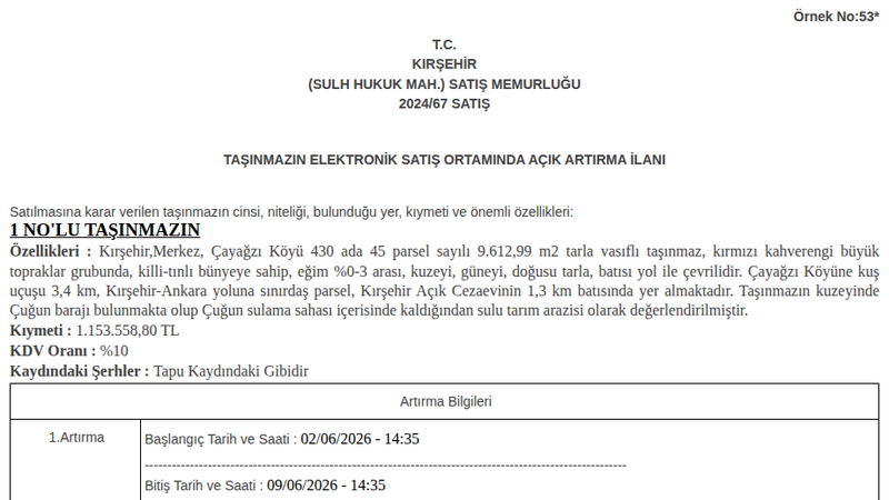 Satılık Tarla - Kırşehir
