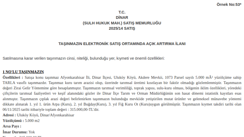 Satılık Tarla - Afyonkarahisar Dinar