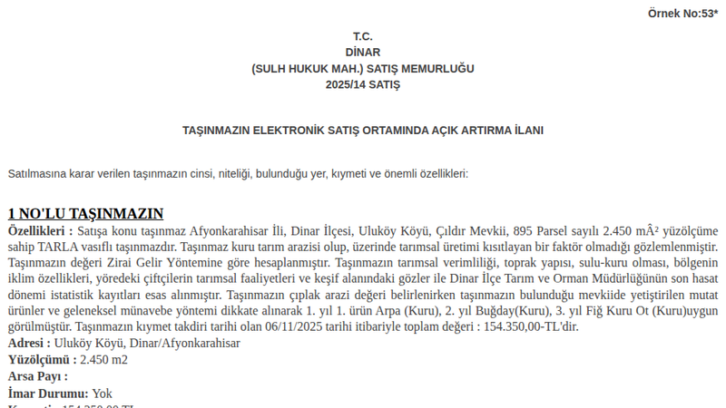 Satılık Tarla - Afyonkarahisar Dinar