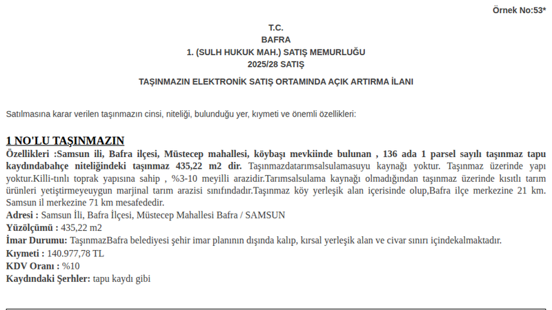 Konut - SAMSUN BAFRA - 435,22 m²
