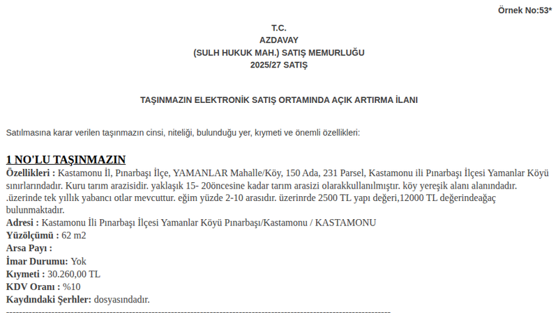 Arsa/Arazi - KASTAMONU PINARBAŞI - 62 m²
