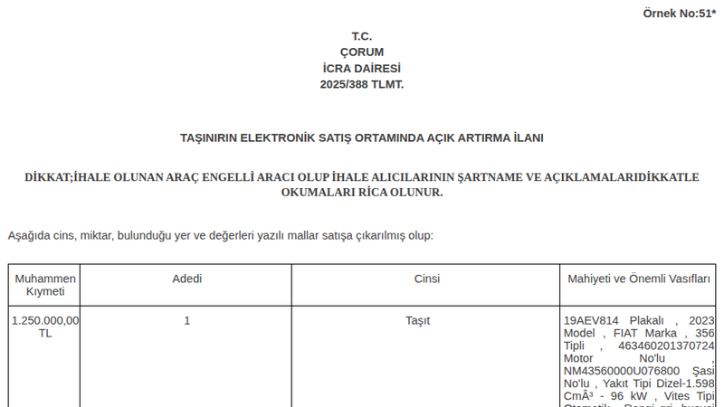 Ticari Araç - ÇORUM MERKEZ