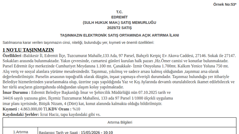 Arsa/Arazi - BALIKESİR EDREMİT