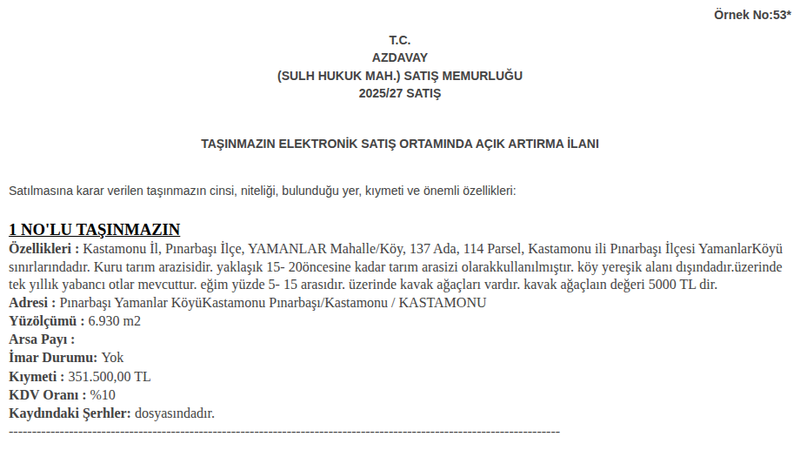 Arsa/Arazi - KASTAMONU PINARBAŞI - 6,93 m²