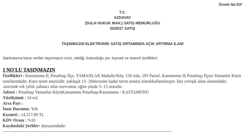 Arsa/Arazi - KASTAMONU PINARBAŞI - 54 m²