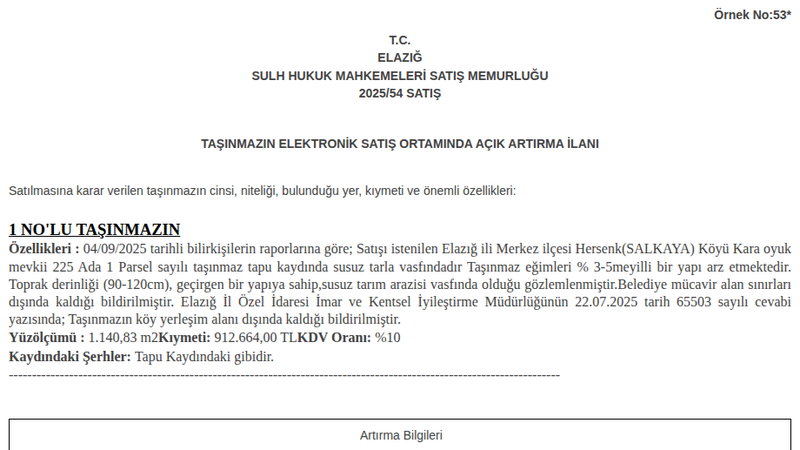 Arsa/Arazi - ELAZIĞ MERKEZ - 140,83 m²