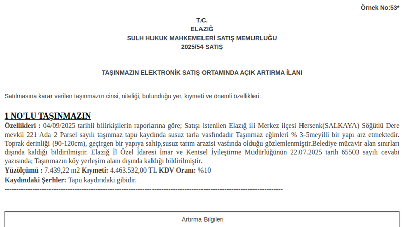 Arsa/Arazi - ELAZIĞ MERKEZ - 439,22 m²