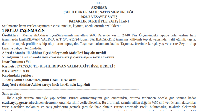 Arsa/Arazi - MANİSA AKHİSAR