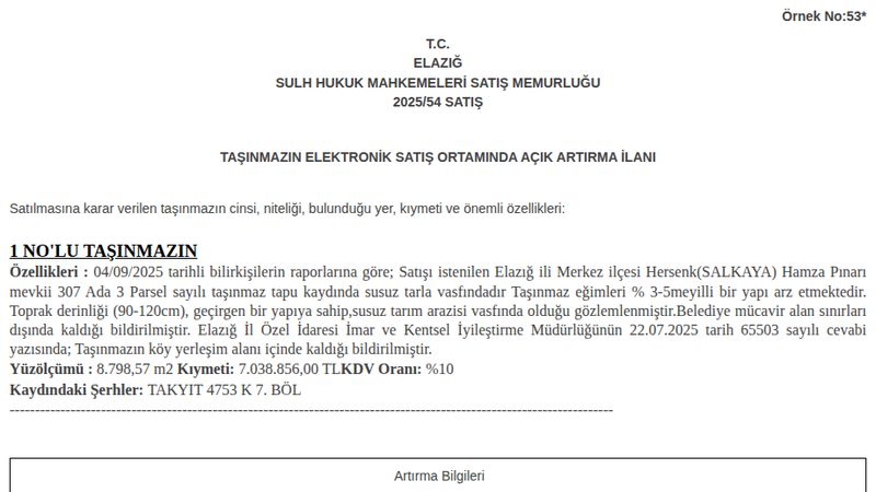 Arsa/Arazi - ELAZIĞ MERKEZ - 798,57 m²