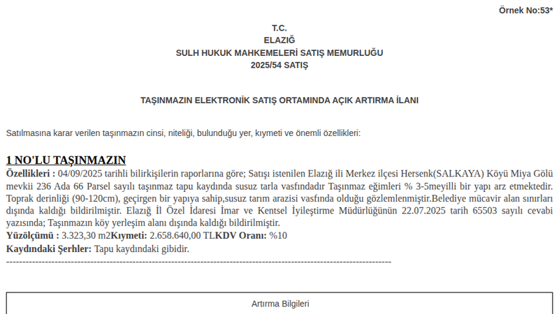 Arsa/Arazi - ELAZIĞ MERKEZ - 323,30 m²