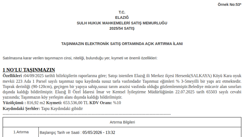 Arsa/Arazi - ELAZIĞ MERKEZ - 816,92 m²