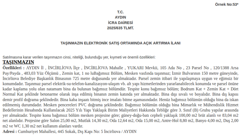 Konut - AYDIN İNCİRLİOVA - 100 m²