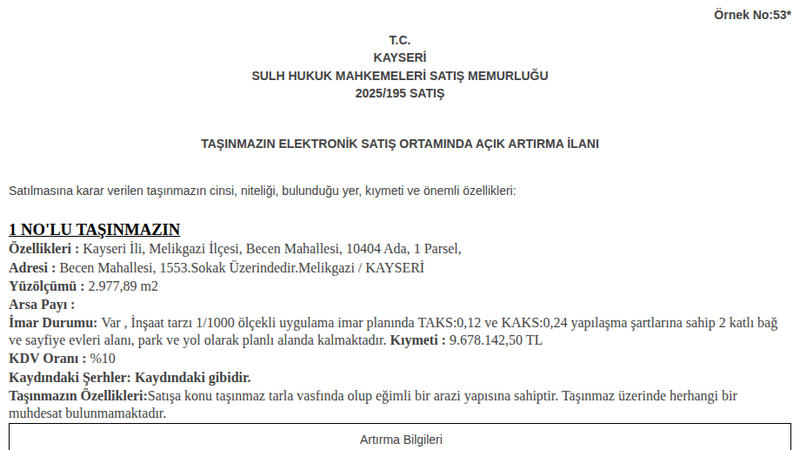 Arsa/Arazi - KAYSERİ MELİKGAZİ - 977,89 m²