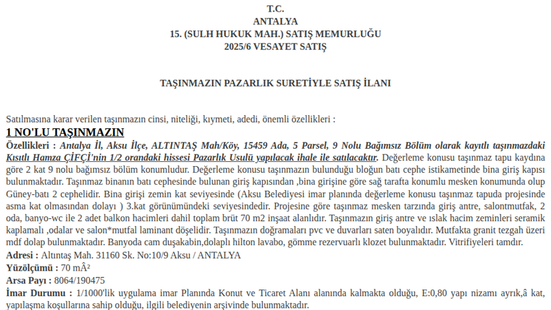 Konut - ANTALYA AKSU - 70 m²
