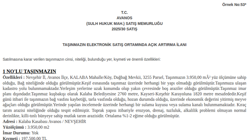 Satılık Tarla - Nevşehir Avanos
