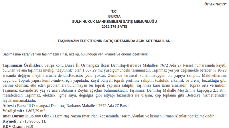 Arsa/Arazi - BURSA OSMANGAZİ - 807,29 m²