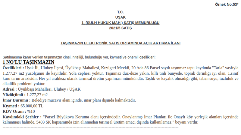 Arsa/Arazi - UŞAK ULUBEY - 277,27 m²