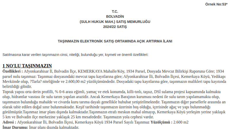 Arsa/Arazi - AFYONKARAHİSAR BOLVADİN - 600 m²