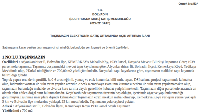 Arsa/Arazi - AFYONKARAHİSAR BOLVADİN - 700 m²