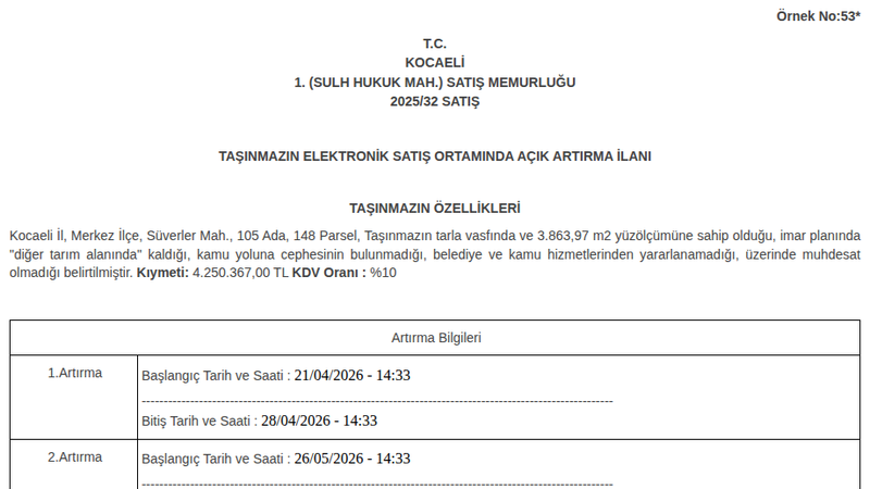Arsa/Arazi - KOCAELİ MERKEZ - 863,97 m²