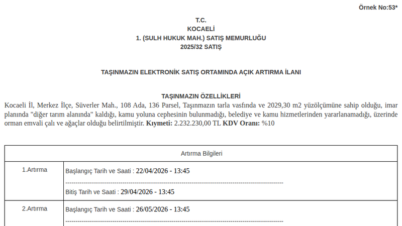 Arsa/Arazi - KOCAELİ MERKEZ - 2.029,30 m²