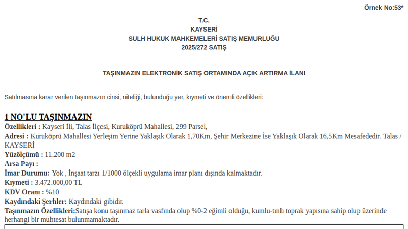 Arsa/Arazi - KAYSERİ TALAS - 11,20 m²