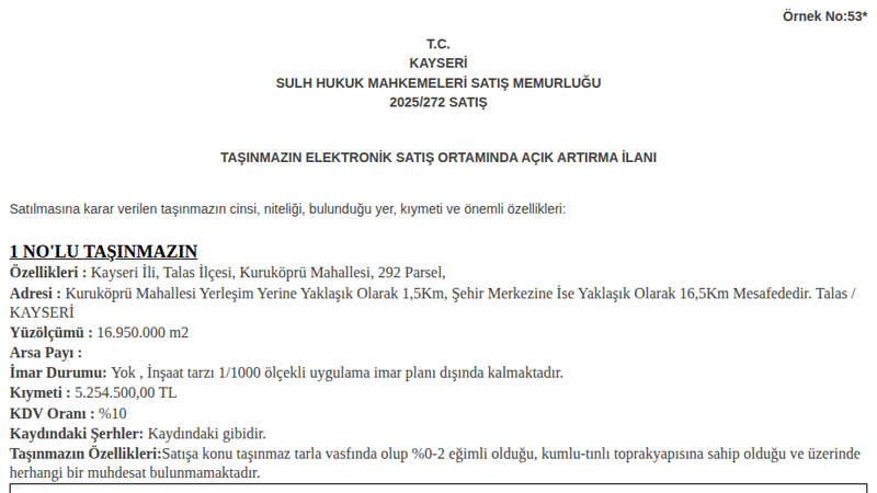 Arsa/Arazi - KAYSERİ TALAS - 950 m²