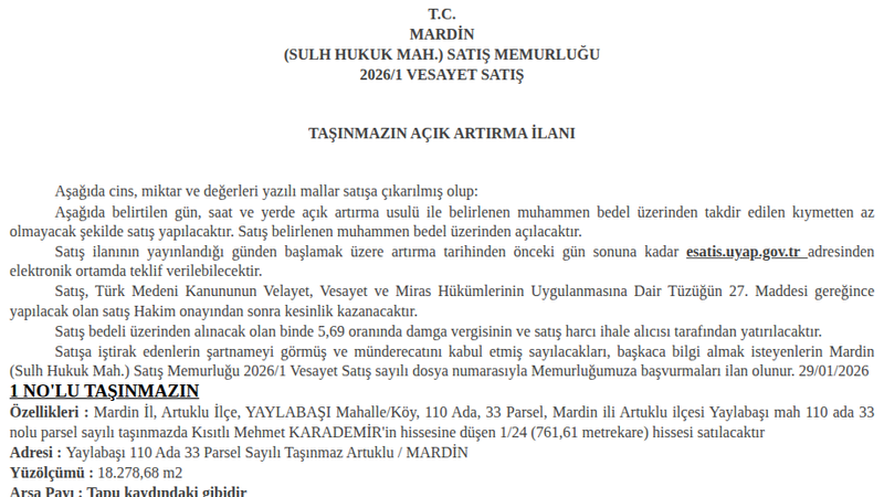 Arsa/Arazi - MARDİN ARTUKLU - 278,68 m²