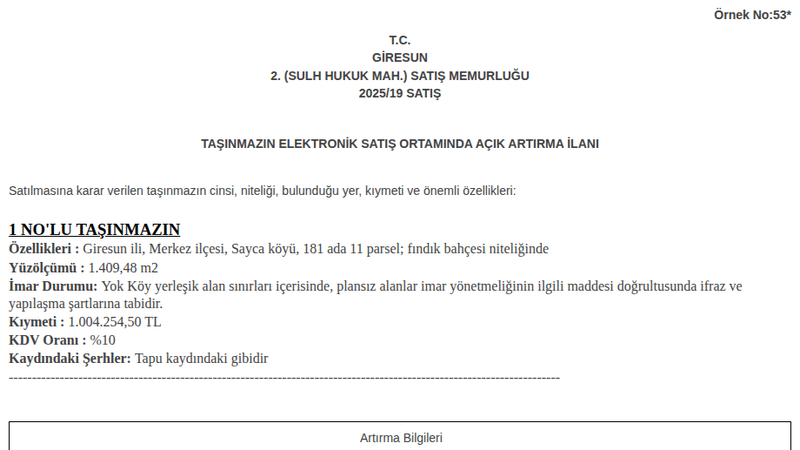 Arsa/Arazi - GİRESUN MERKEZ - 409,48 m²