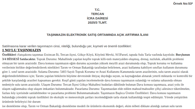Arsa/Arazi - ERZİNCAN TERCAN