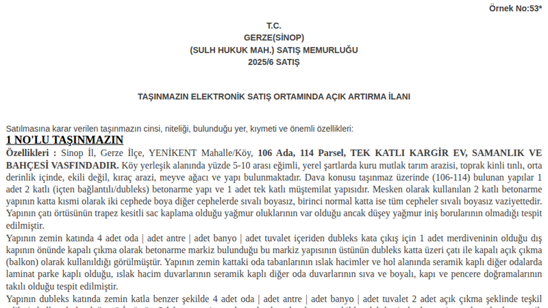 Satılık Dubleks Daire - Sinop Gerze