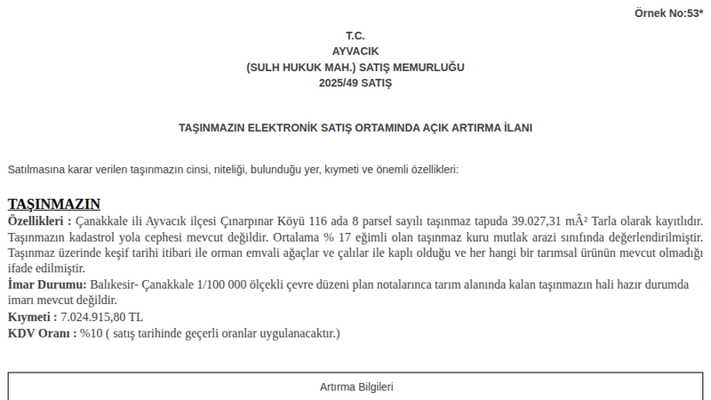Arsa/Arazi - ÇANAKKALE AYVACIK - 27,31 m²