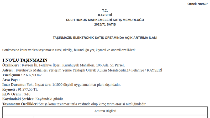 Arsa/Arazi - KAYSERİ FELAHİYE - 607,93 m²