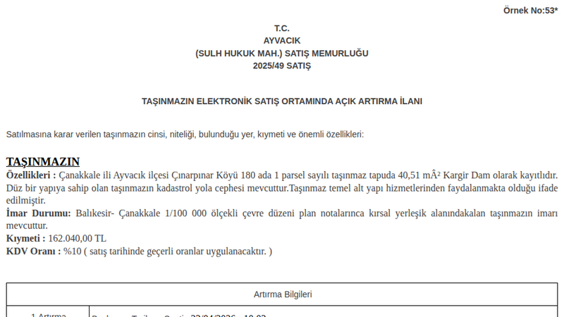 Konut - ÇANAKKALE AYVACIK - 40,51 m²
