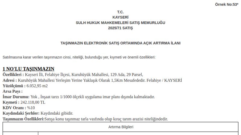 Arsa/Arazi - KAYSERİ FELAHİYE - 52,95 m²