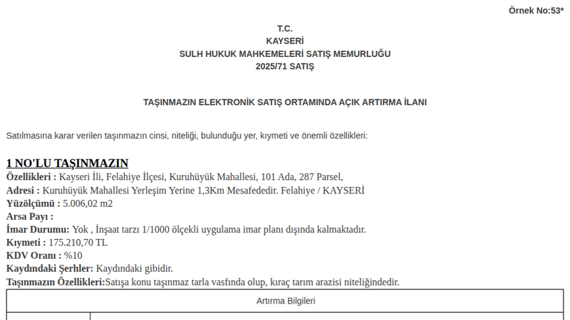 Arsa/Arazi - KAYSERİ FELAHİYE - 6,02 m²
