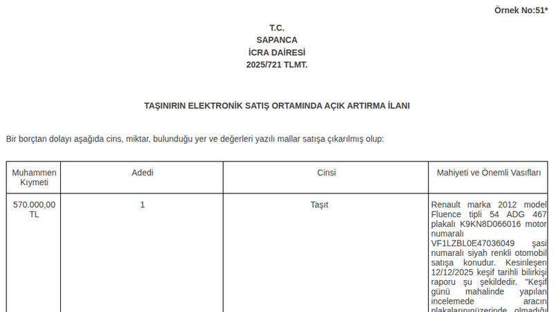Satılık Renault Fluence 2012 - Sakarya Sapanca