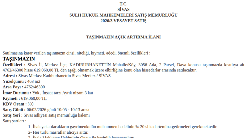 Arsa/Arazi - SİVAS MERKEZ - 463 m²